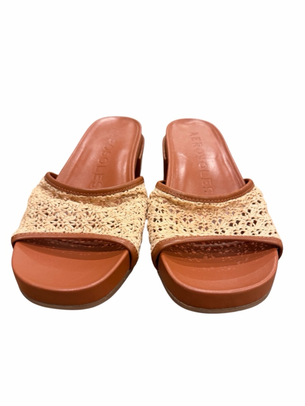 AEROSOLES Brown Leather & Natural Woven Slide Mule‎ - Picture 6 of 10